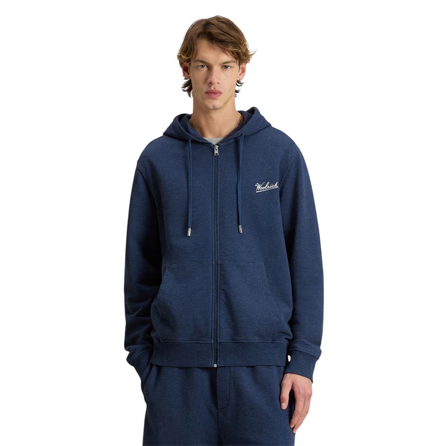 Felpa con cappuccio in puro cotone mouliné con zip da uomo Woolrich | CFWOSW02653989